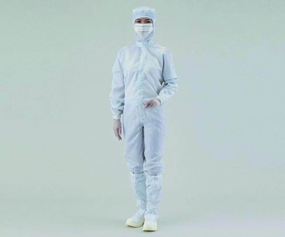 As One ASPURE Overall for Cleanroom, White, Polyester, With Hood, Front Zip, Type 12110SW, Size M