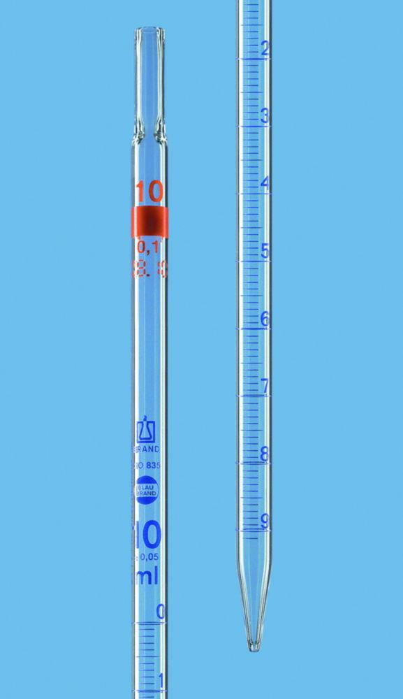 BRAND Measuring Pipette 1 mL (0.01 mL, AR-Glass, BLAUBRAND® CL-AS, Full Drownspout, Blue Grad, Pack of 12, With Cotton Plug End)