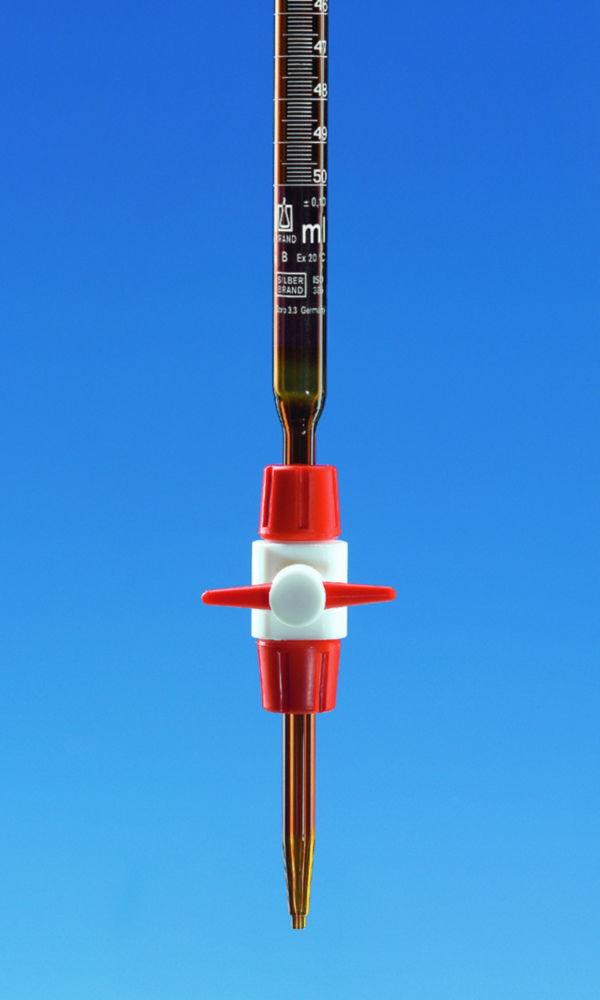 BRAND Compact Burette 25:0.1 mL PTFE Stopcock SILBERBRAND Amber Glass Boro 3.3 Schellbach Stripes