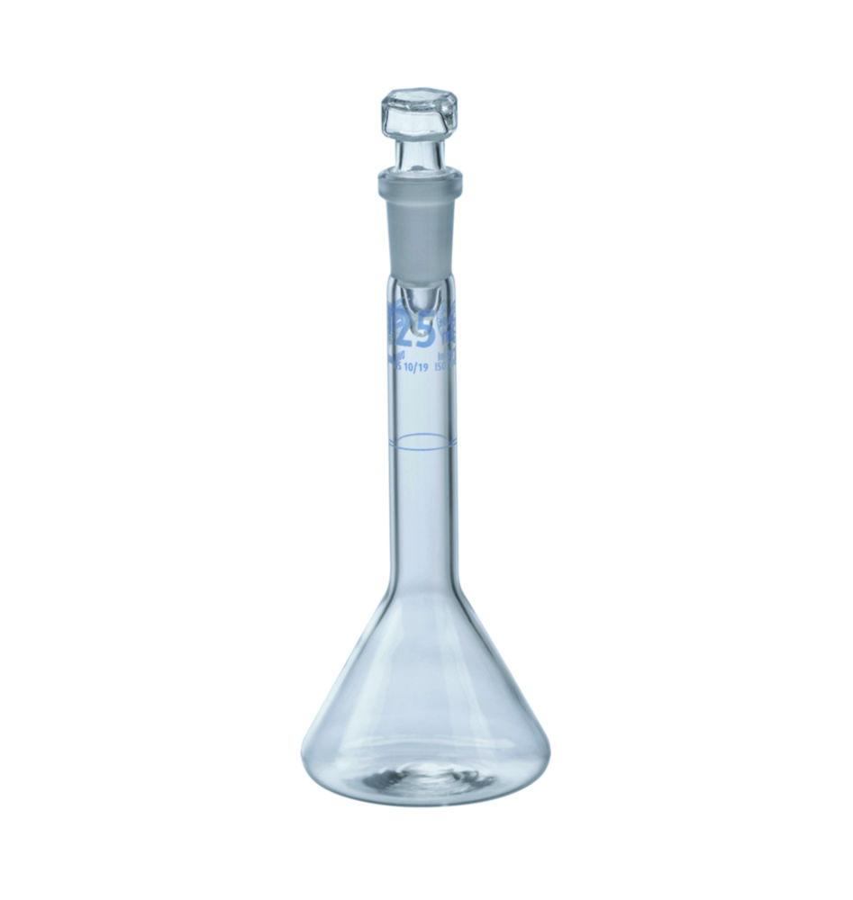 Hirschmann Measuring Flask 5 ml, Cl. A DURAN, NS 7/16, Glass Stopper, Trapezoid, Chargen Identifier