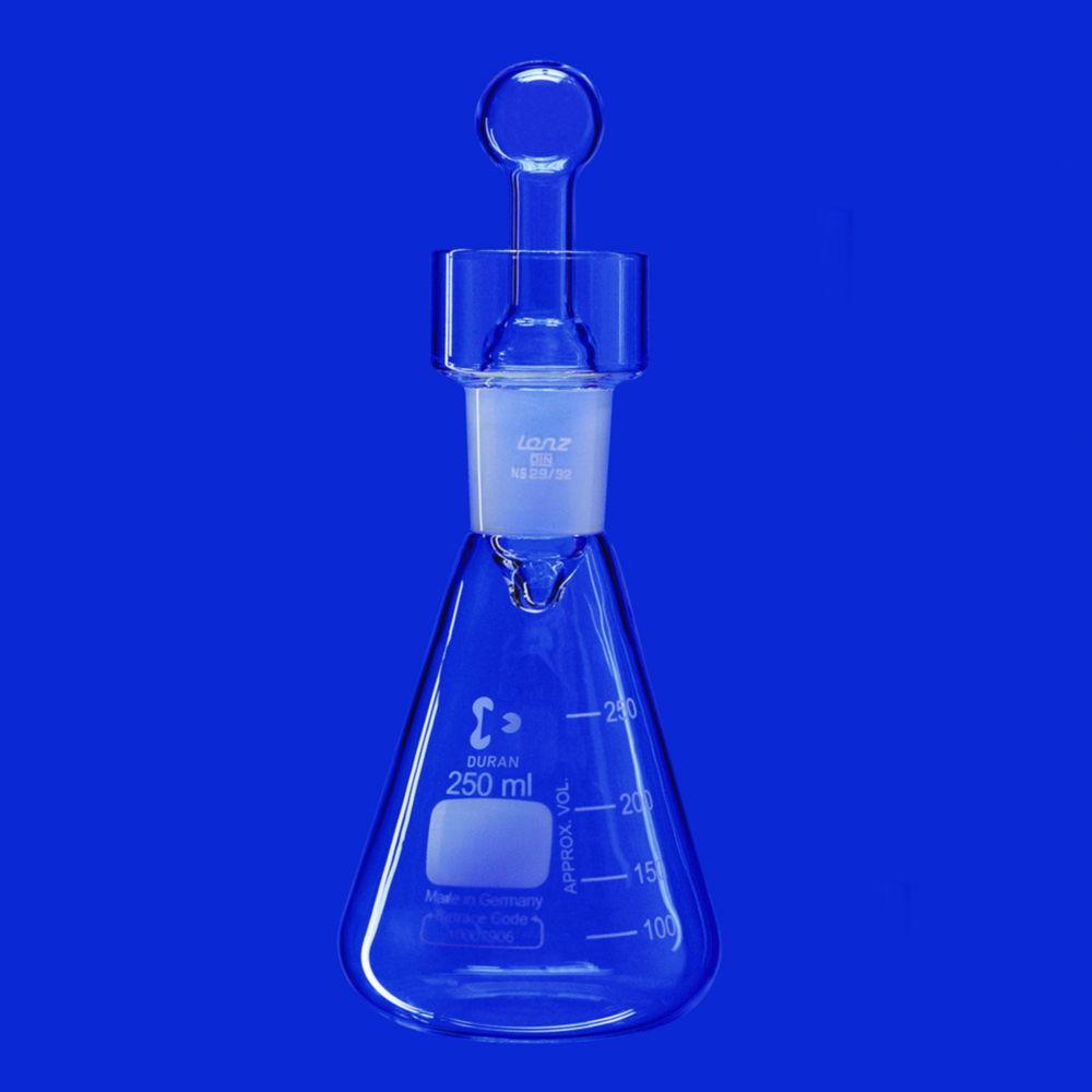 Lenz-Laborglas Iodine Determination Flask 100 ml, With Collar and Hollow Hexagonal Stopper NS 29/32
