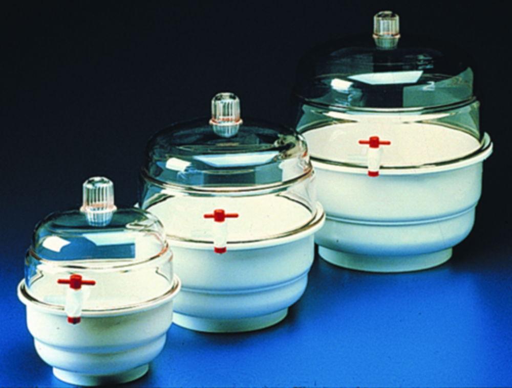 Bel-Art Vacuum Desiccators, PC/PP, with PTFE Stopcock Diam. 197 mm