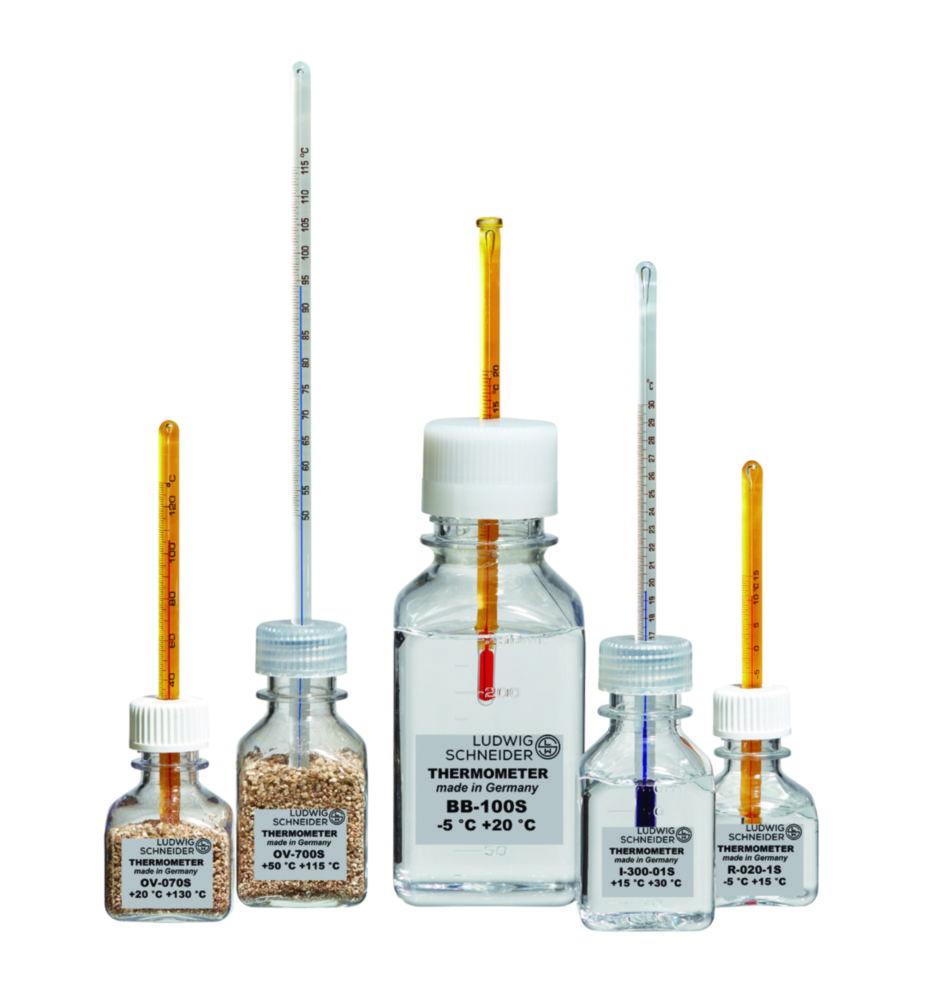 Ludwig Schneider Bottle-Thermometer I-300-01S +15...+30.0°C with Blue Spirit Filling, For Incubators