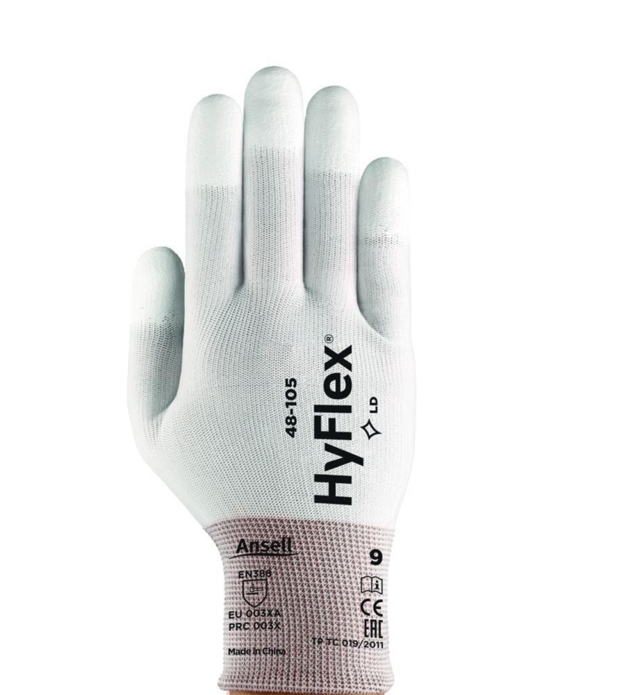 Ansell HyFlex Size 6 White Nylon-Polyester Backing Fabric Gloves with Fingertips Coating Pair
