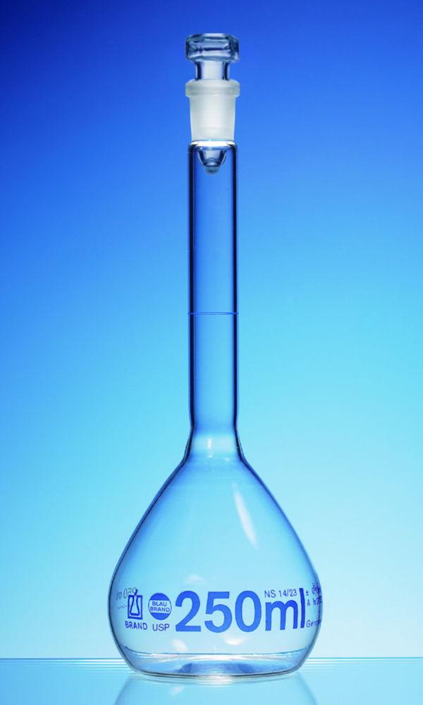 BRAND Volumetric Flask USP Blaubrand Class A DE/M 1.000mL NS 24/29 Boro 3.3 with Glass Stopper USP Individual Certificate

