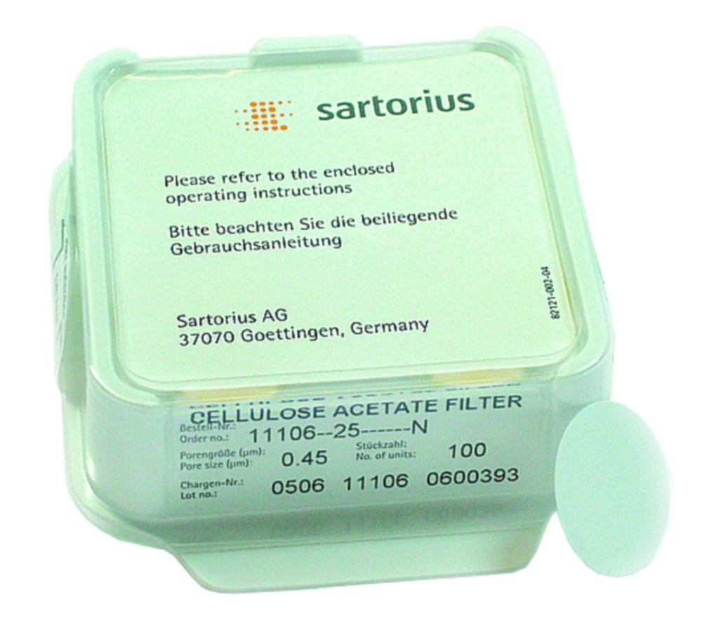 Sartorius Membrane Filter, Cellulose Acetate, Pore 0.45 µm, Diam 25 mm, Pack of 100