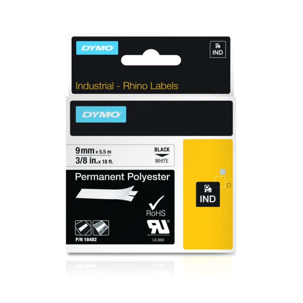 Dymo Original IND-Tape for Rhino, 9mm x 5.5m, Permanent Polyester, Black on White

