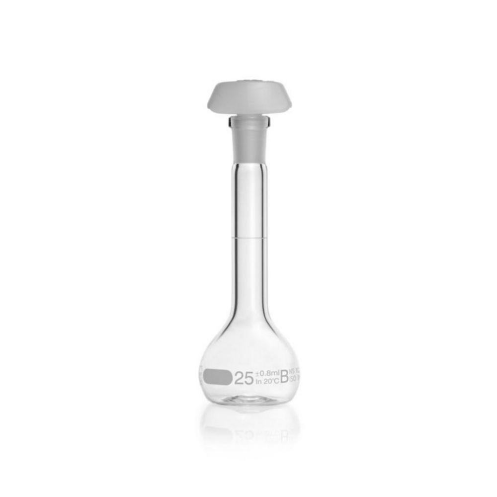 DWK Duran Volumetric Flask 25 mL, Class B White Graduation, Polyethylene Stopper NS 10/19​