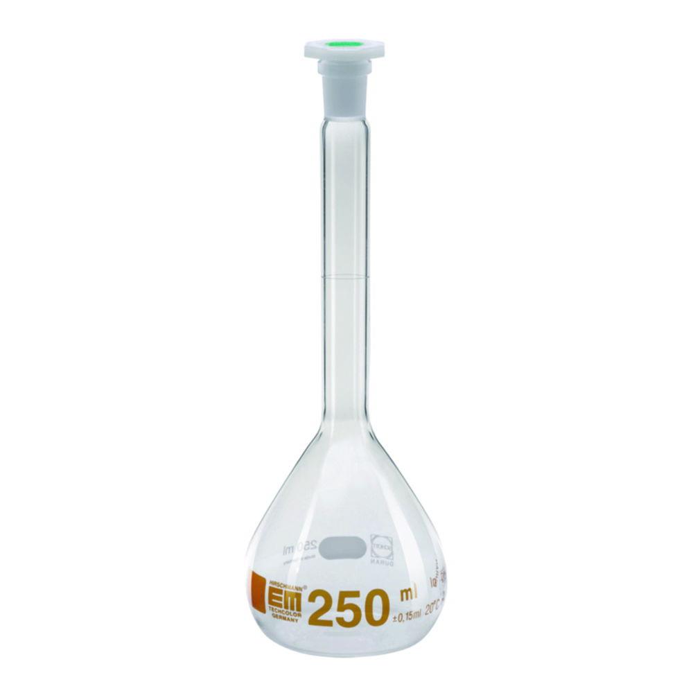 Hirschmann Volumetric Flasks 100 ml, DURAN Cl. A, with PP-Stopper NS 12/21, Amber Graduation
