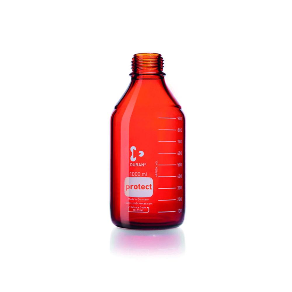 DWK Duran GL 45 Laboratory Glass Bottle, Protect Plastic Coated (PU), Amber, Without Screw Cap and Pouring Ring, 500 ml