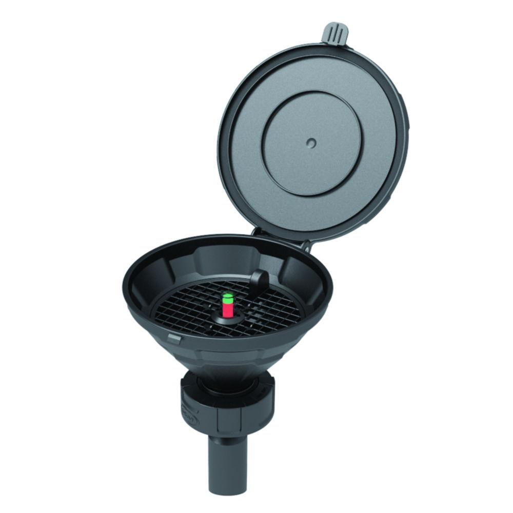 SCAT Funnel with lid "MARCO", V2.0, S60/61 PE-HD electrostatic conductive, with level control, removable sieve, and earthing cable