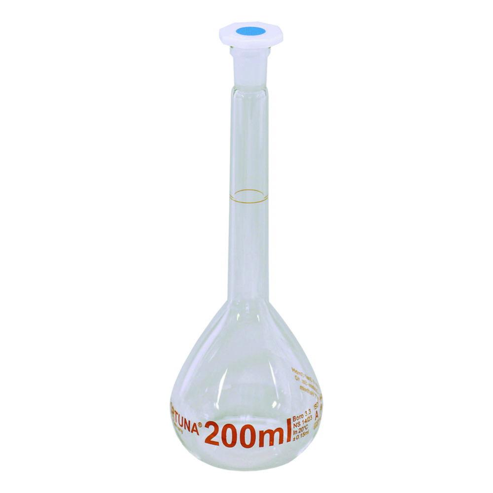 Poulten & Graf Volumetric Flask 200 mL NS 14.5 Class A Borosilicate with PP Stopper (Amber Graduation)