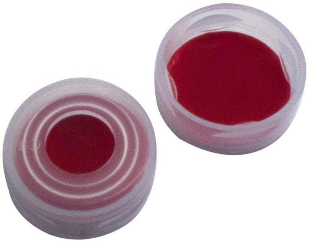 LLG Labware Snap Ring Cap N 11 PE Transparent Center Hole PTFE Red/Silicone White/PTFE Red Hardness 45° Shore A Thickness 1.0 mm Pack of 100
