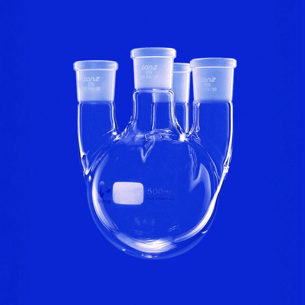 Lenz-Laborglas Round-Bottom Flask 1000 ml, Four-Neck, C. Neck NS 45/40, Side Neck NS 29/32

