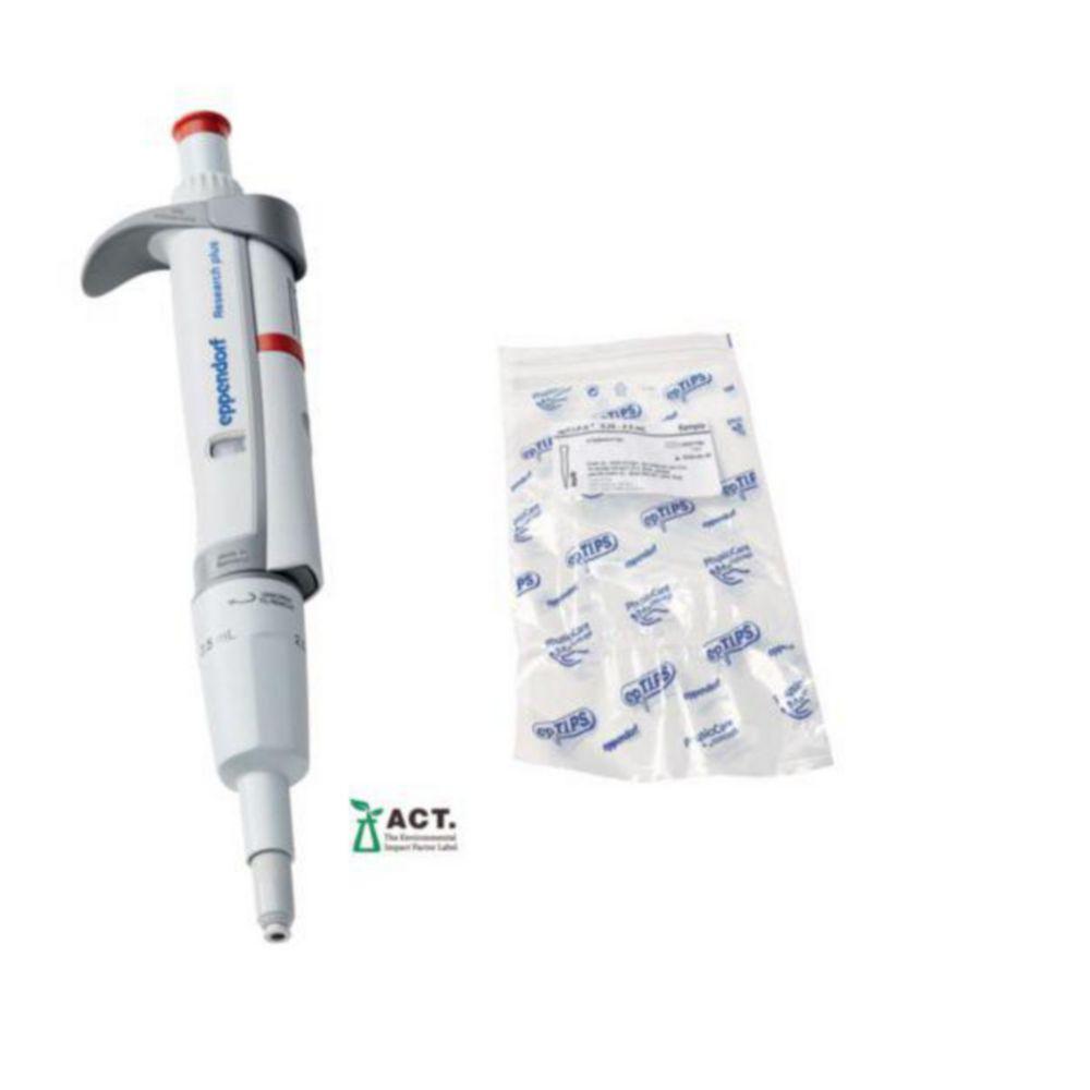 Eppendorf Research Plus 1-Channel Pipette, 0.25-2.5 mL, Red, including EppTips Sample Bags

