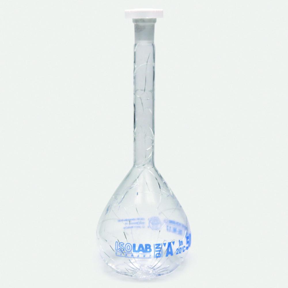 ISOLAB Volumetric Flask 100 mL Clear Coated Glass Class A NS 14/23 PE Stopper Blue Scale Batch Certified, Pack of 2