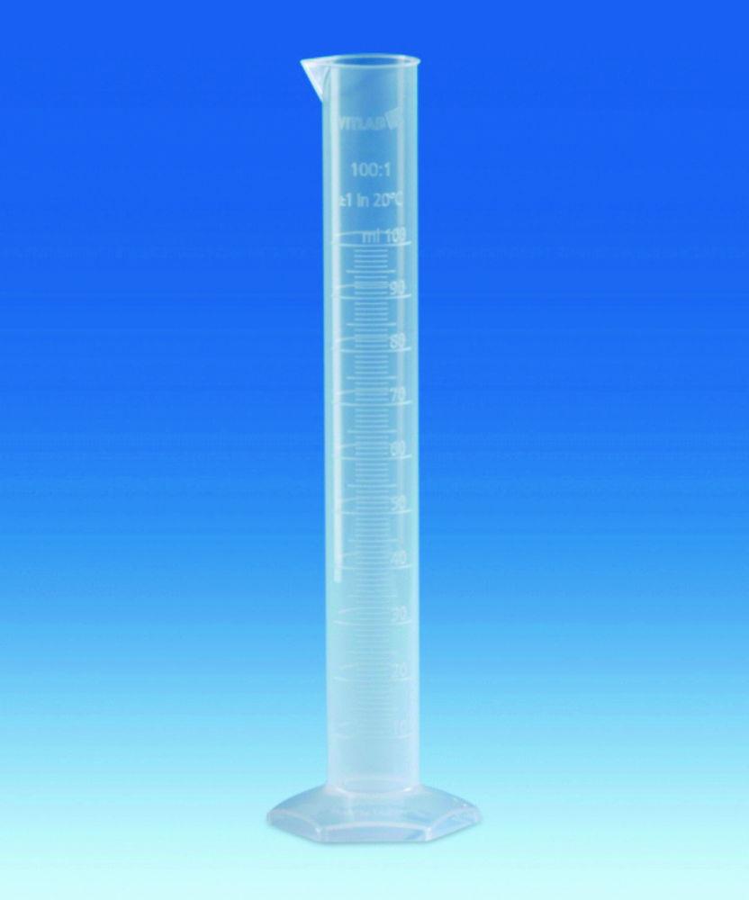 VITLAB Measuring Cylinder 500 ml, PP, Tall Form, Class B, Moulded Graduation