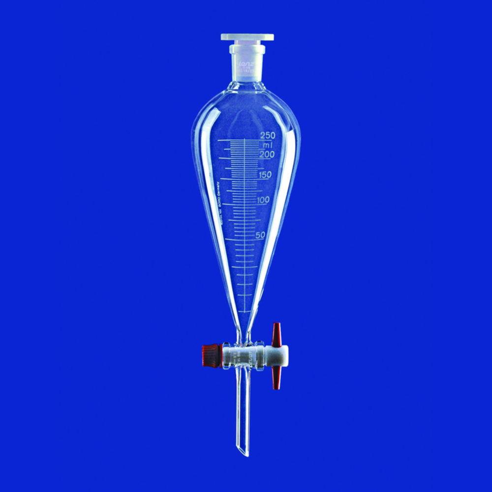 Lenz-Laborglas Squibb Separating Funnel 500 mL Borosilicate Glass 3.3 Graduated with PTFE Plug NS 29/32 and PE Stopper