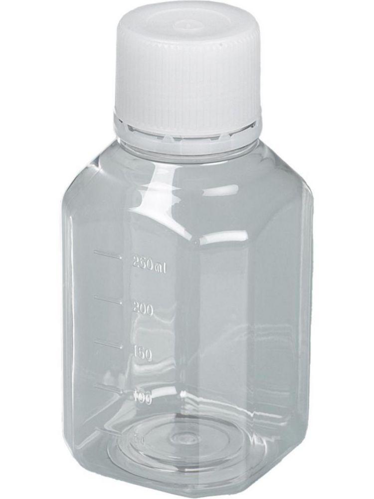 Bürkle Laboratory Bottle, 250 mL, Polyethylene Terephthalate (PET), Sterile, Transparent with Moulded Graduations and Tamper-Evident Cap