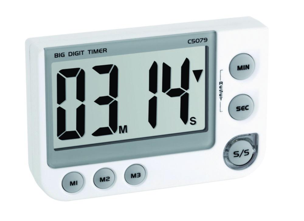 TFA Dostmann Electronic Timer and Stopwatch, White, Memory Function, LED Warning Light, Magnet Stand, and Attachment Eye