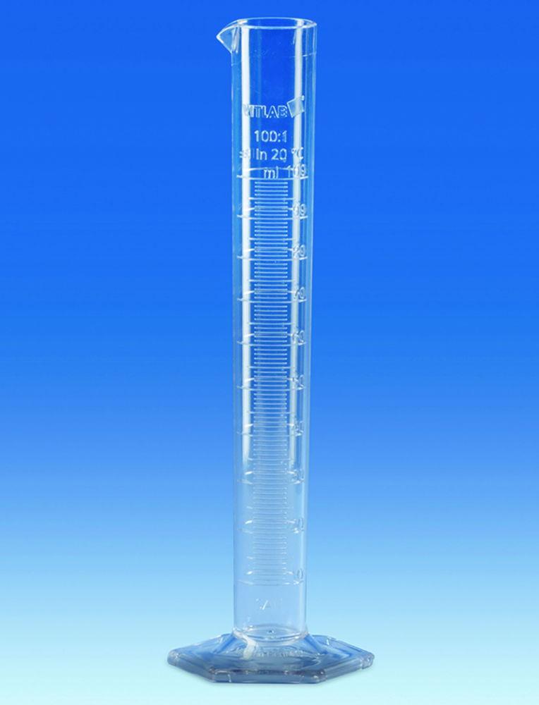 VITLAB Measuring Cylinder 250 ml, h.F., SAN Raised Scale