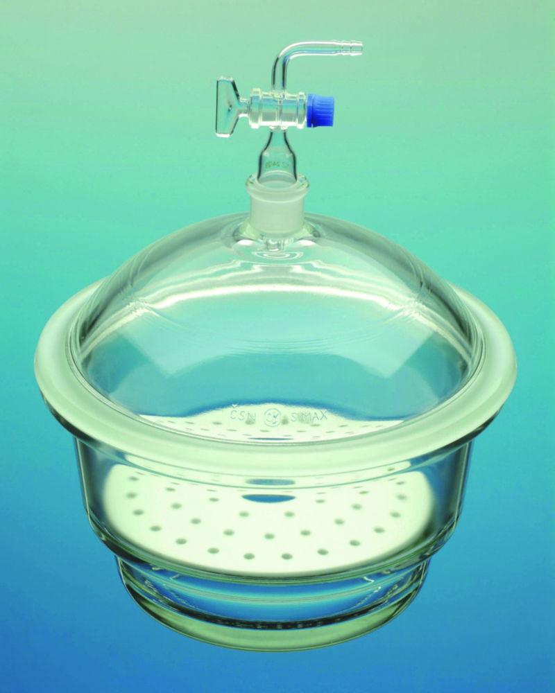 Bohemia Cristal Desiccator with Tubus Ø 300 mm, Stopcock 24/29, Porcelain Plate, Boro 3.3