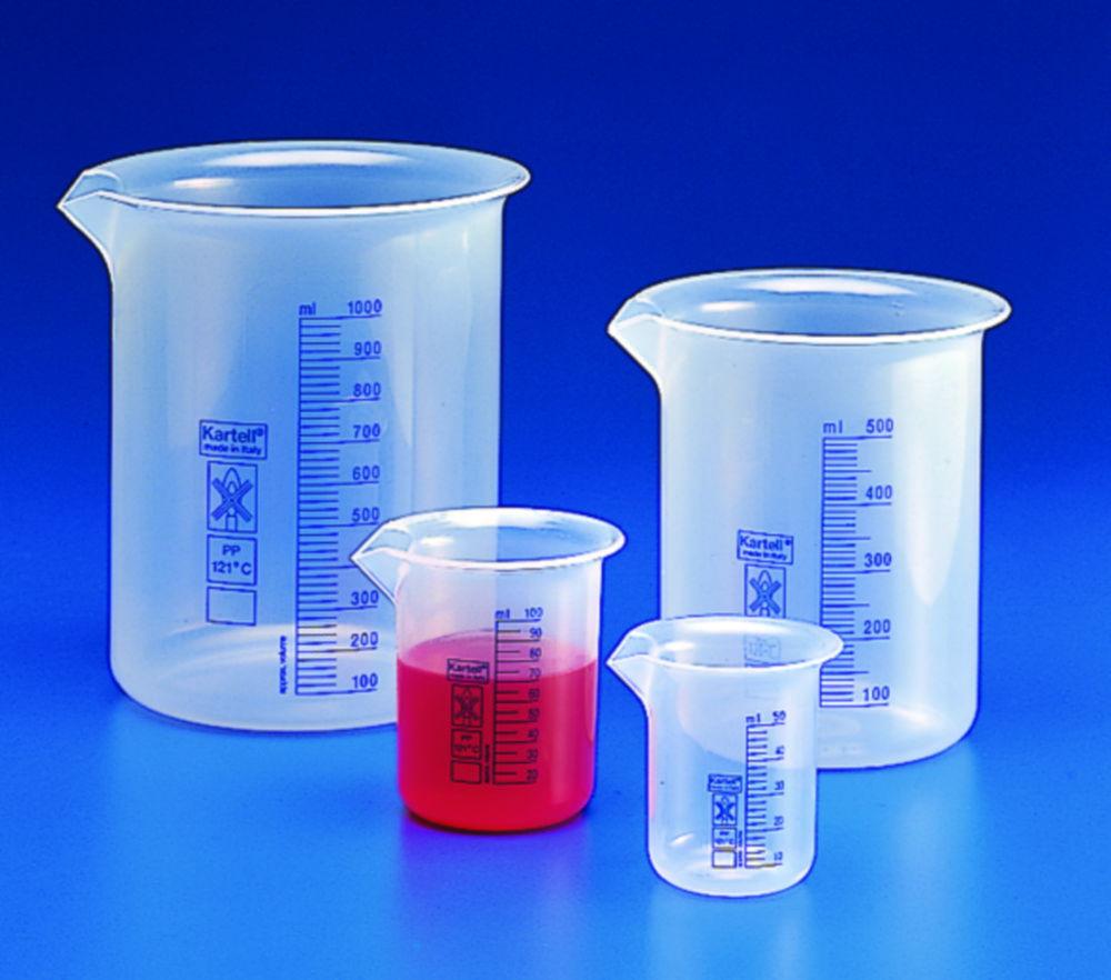 Kartell Griffin Beaker 1000ml, Blue Graduation PP, Low Form Autoclavable up to 121°C for 20 min