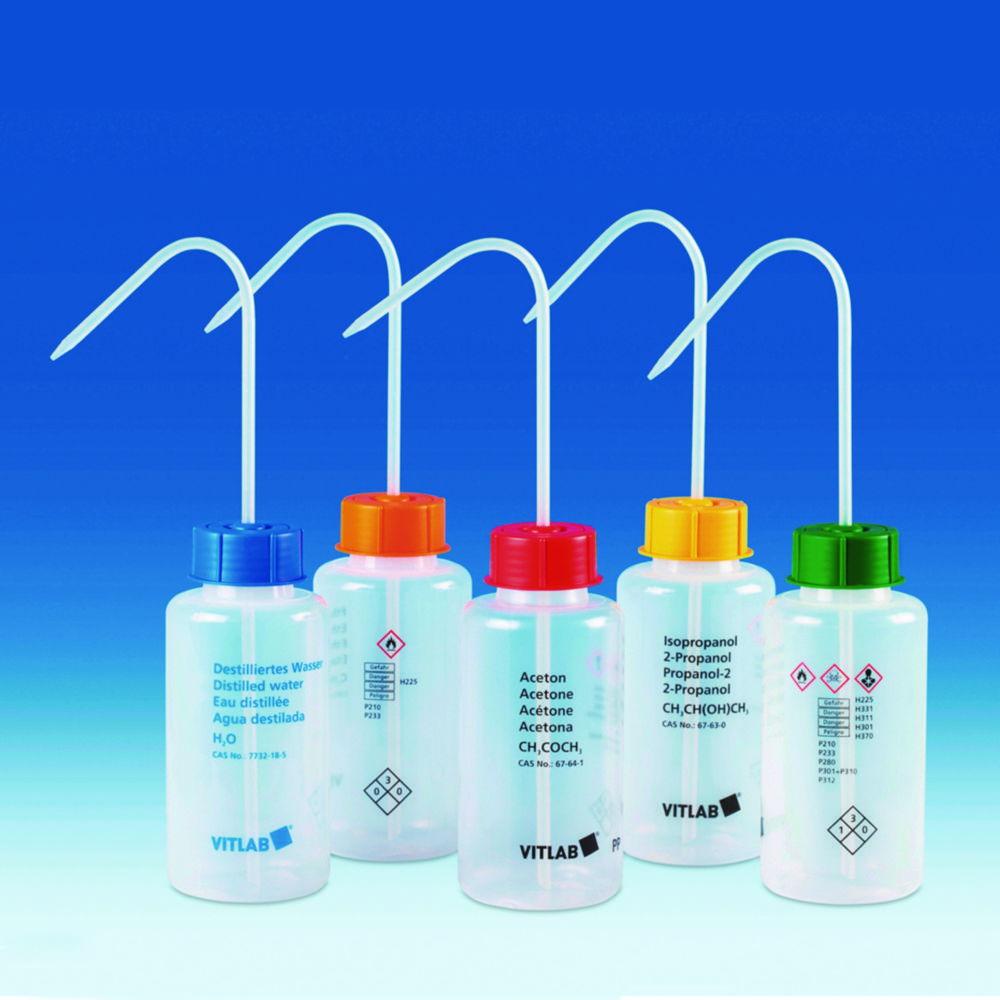 VITLAB Safety Washing Bottle 1000 ml, Wide Neck, PP, GL 63, Acetone with VENT CAP Screw Connection


