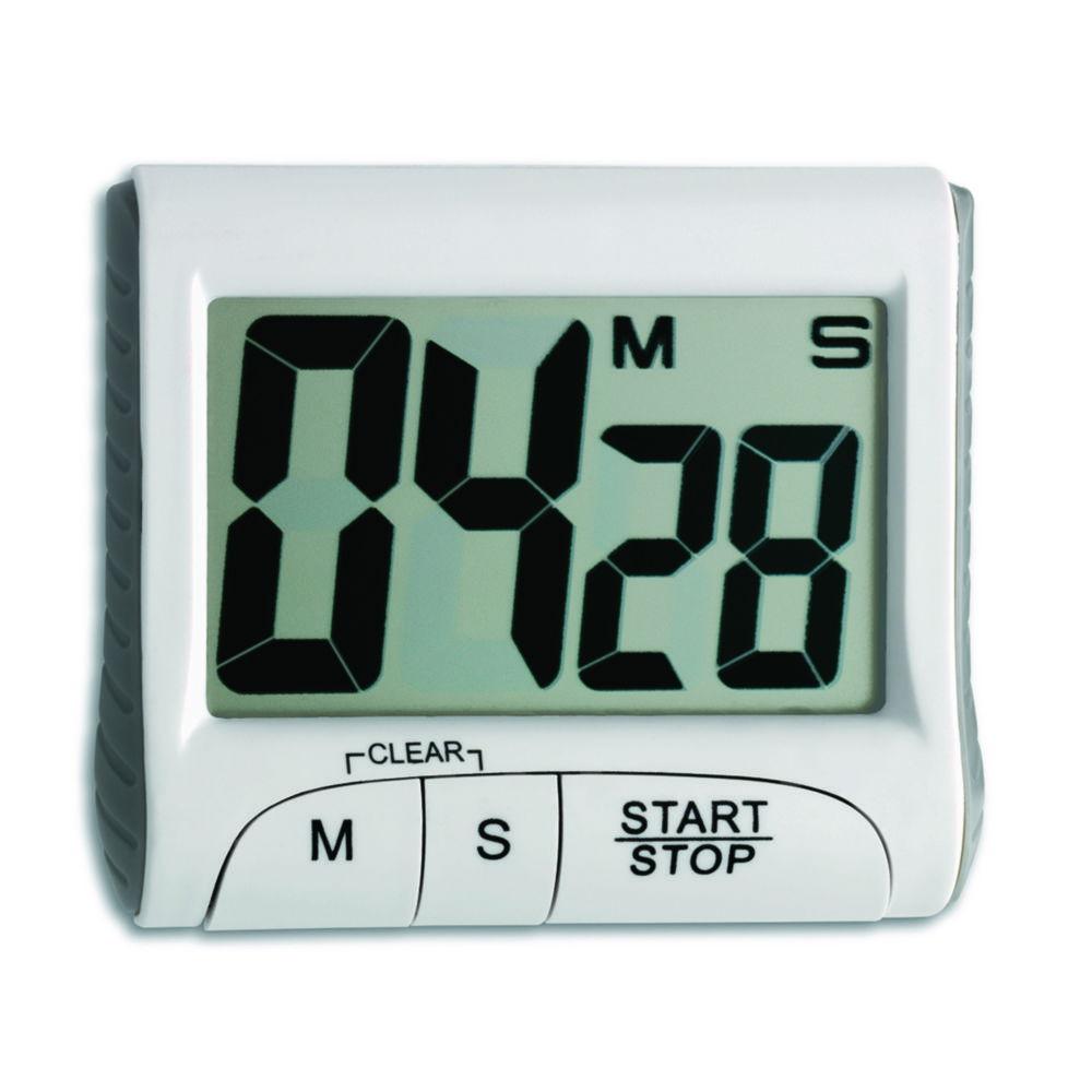 TFA Dostmann Electronic Timer and Stopwatch, White, Up to 99 Min 59 Sec, Memory Function, Fastening Magnet, Support Clip and Hanger
