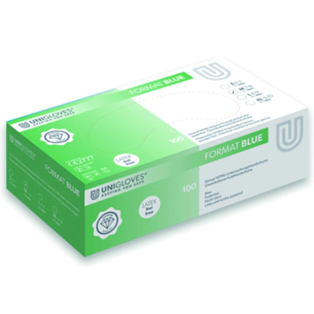 Unigloves Nitrile Gloves Size M 7-8 "FORMAT", Blue, Non-Sterile, Powder-Free, Beaded Cuff, Pack of 100