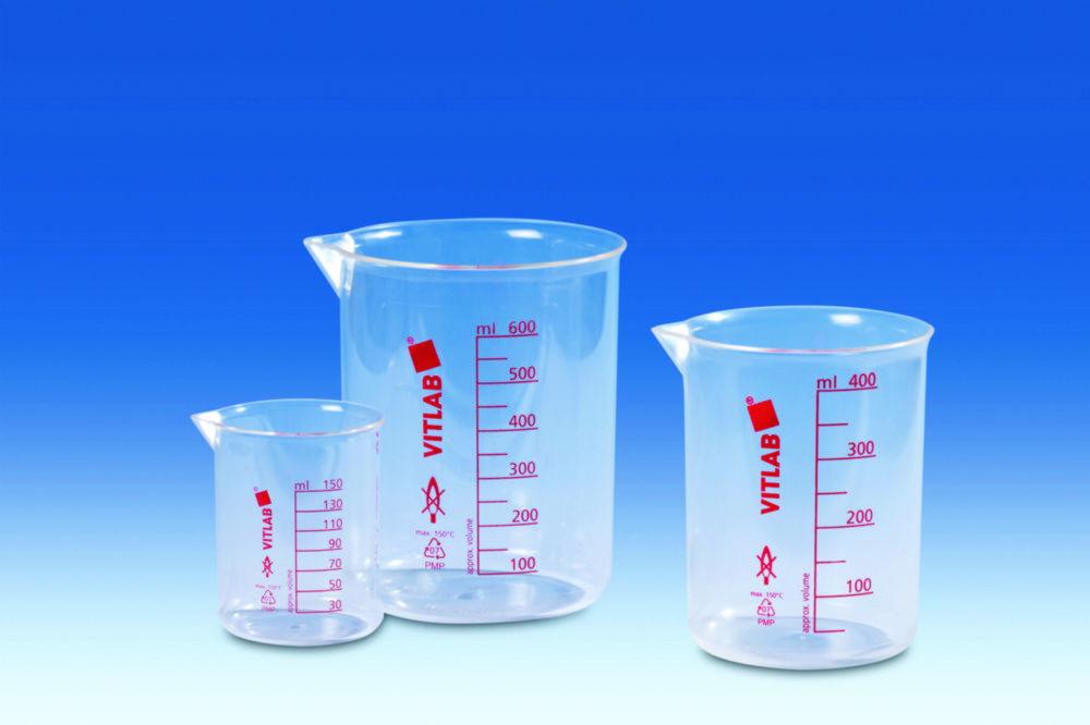VITLAB Griffin Beaker 400ml, PMP, TPX, Red Imprinted Graduation, Clear