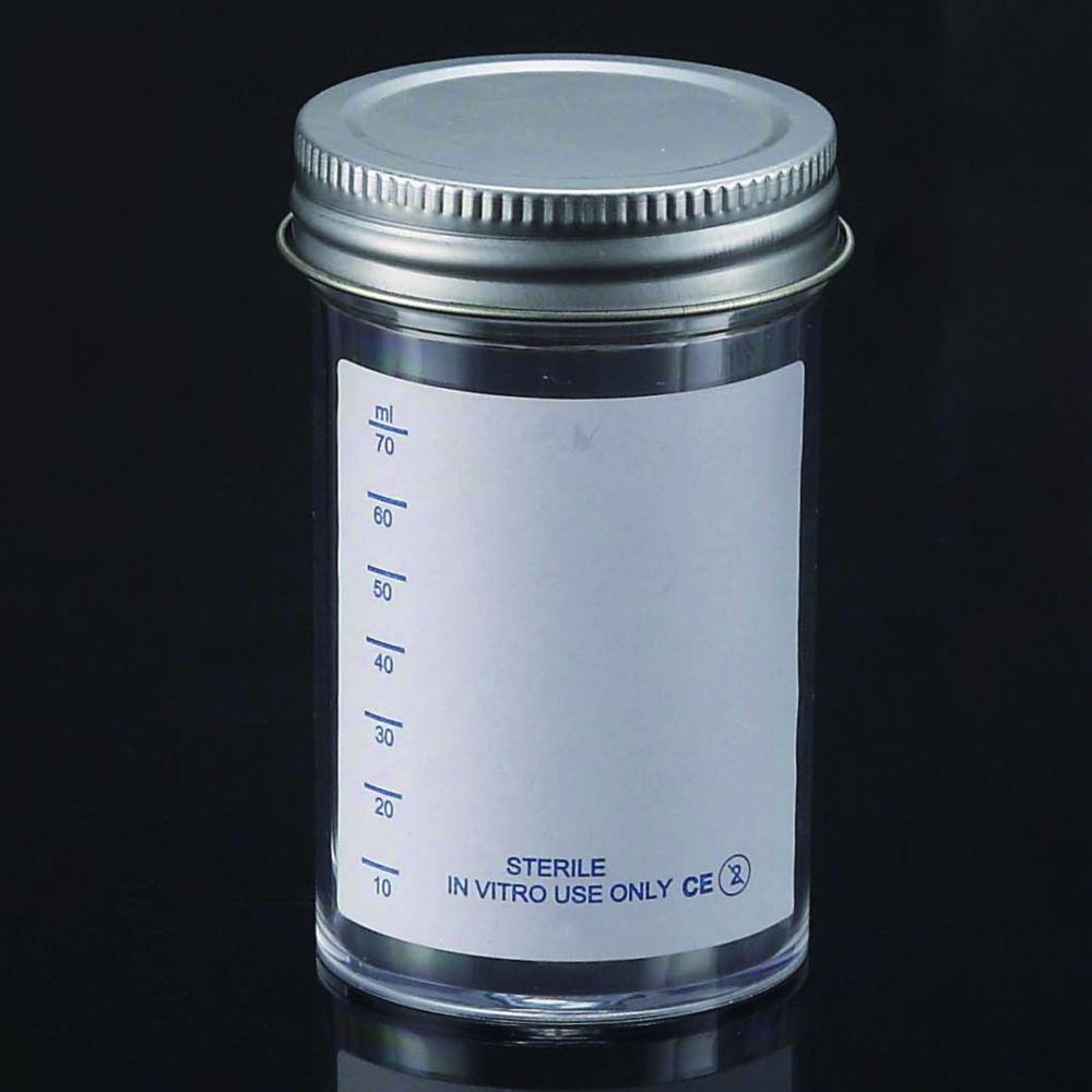 LLG Sample Container 100 mL, PS with Metal Flowed Seal Inert Liner Cap, Sterile (Pack of 40)