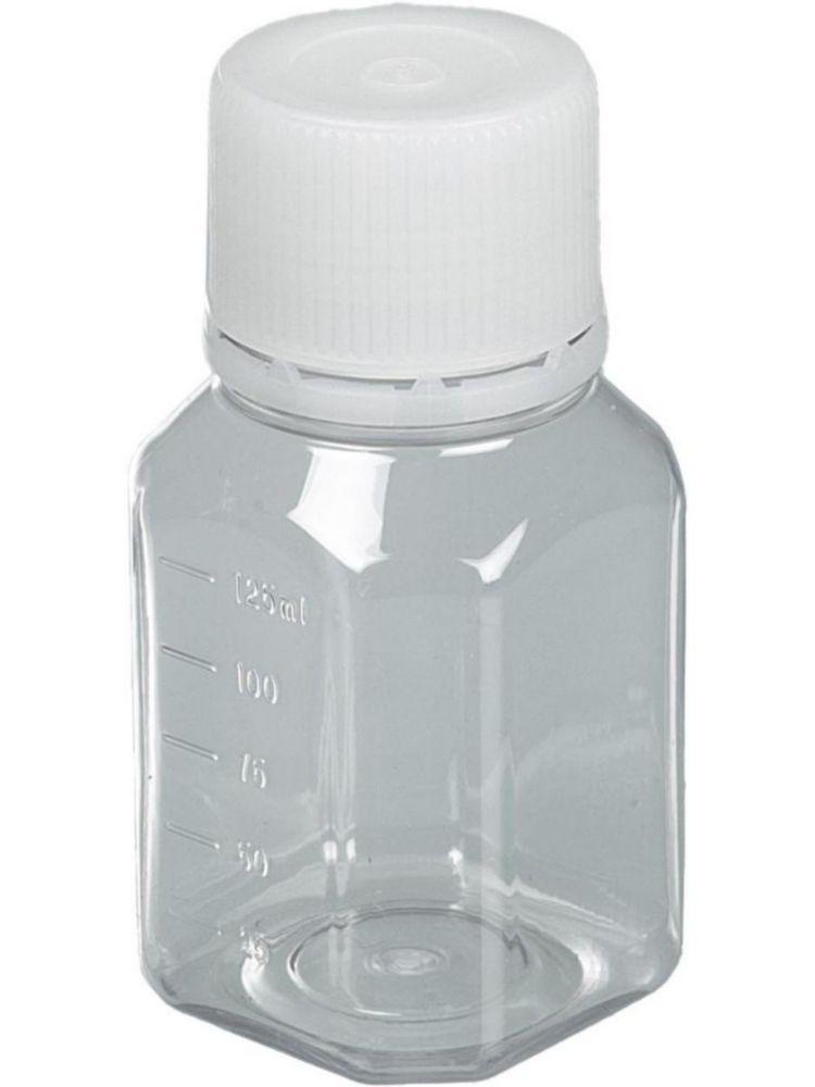 Bürkle Laboratory Bottle 125 ml, PET, Sterile Transparent, Moulded Graduation with Tamper-Evident Cap