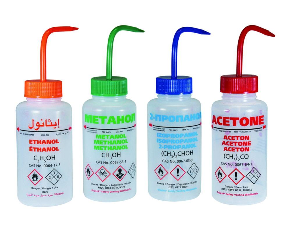 LLG Safety Vented Wash Bottle 500 mL, Isopropanol with Pressure Control Valve, LDPE, N/DK/SE/UK