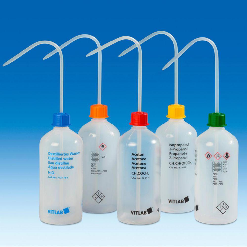 VITLAB Safety Washing Bottle 500 ml, PE-LD, GL 25, Ethanol, VENT CAP

