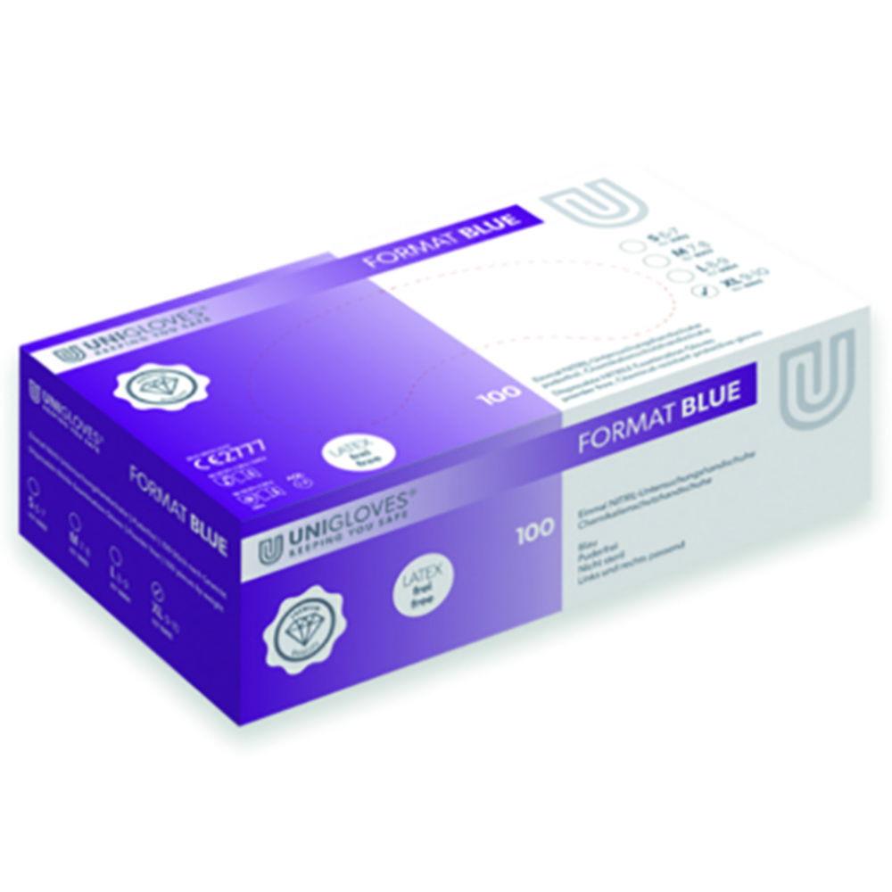 Unigloves Nitrile Gloves Size XL (9-10) "FORMAT", Blue, Non-Sterile, Powder-Free, Beaded Cuff, Pack of 100