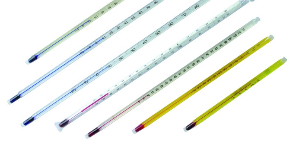 LLG General Purpose Thermometer, -20°C to +150°C, ±1°C, Stem Form, Red Filling, Capillaries with White Backing, Length 300mm, Immersion Depth