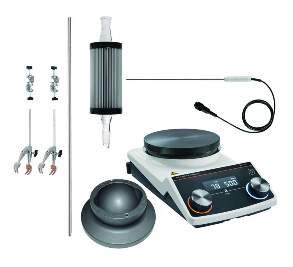 Heidolph Hei-PLATE Reflux Package Core+ Mini Hei-PLATE Mix'n'Heat Core+ + Pt 1000 (V4A) and Heat-On Attachment 250 ml