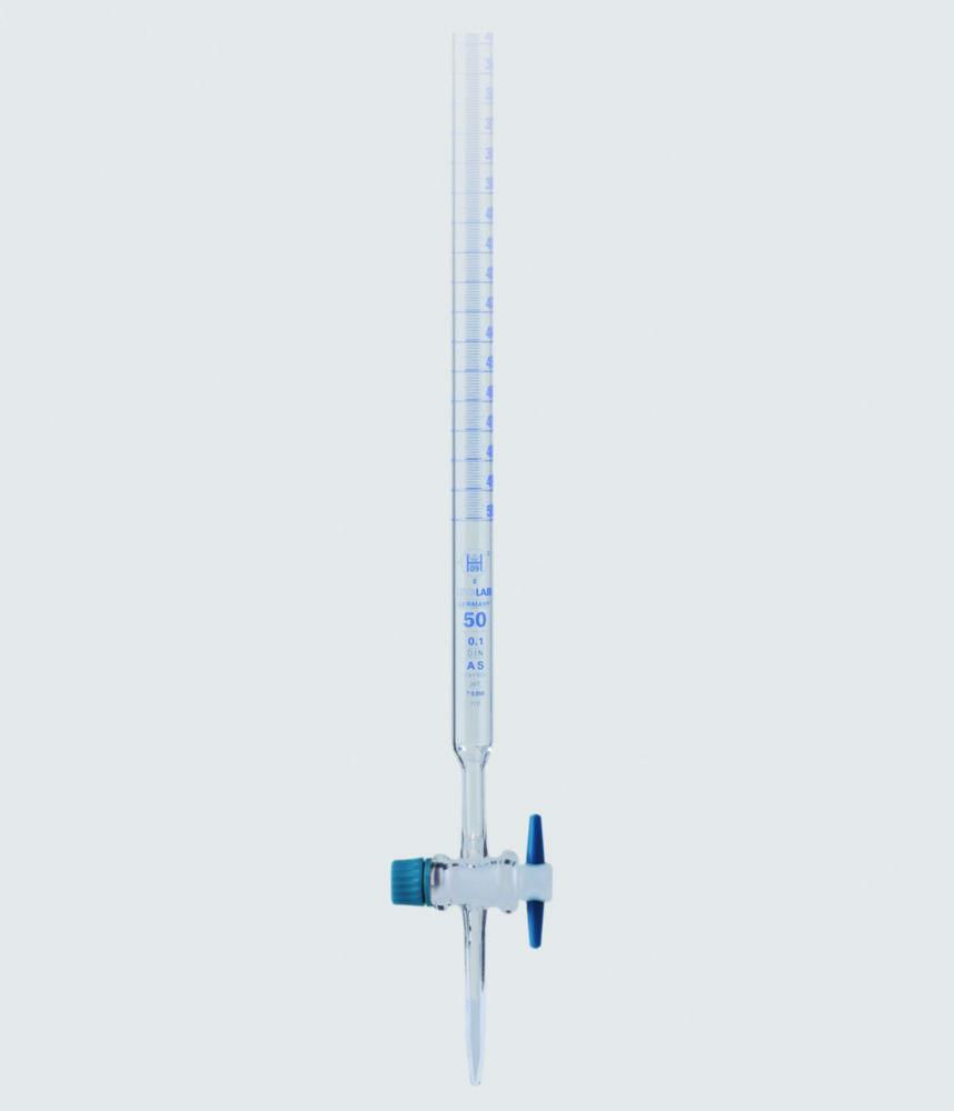 ISOLAB Burette 25:0.05 mL Glass Class AS with PTFE Stopcock Schellbach Blue Scale Batch Certified