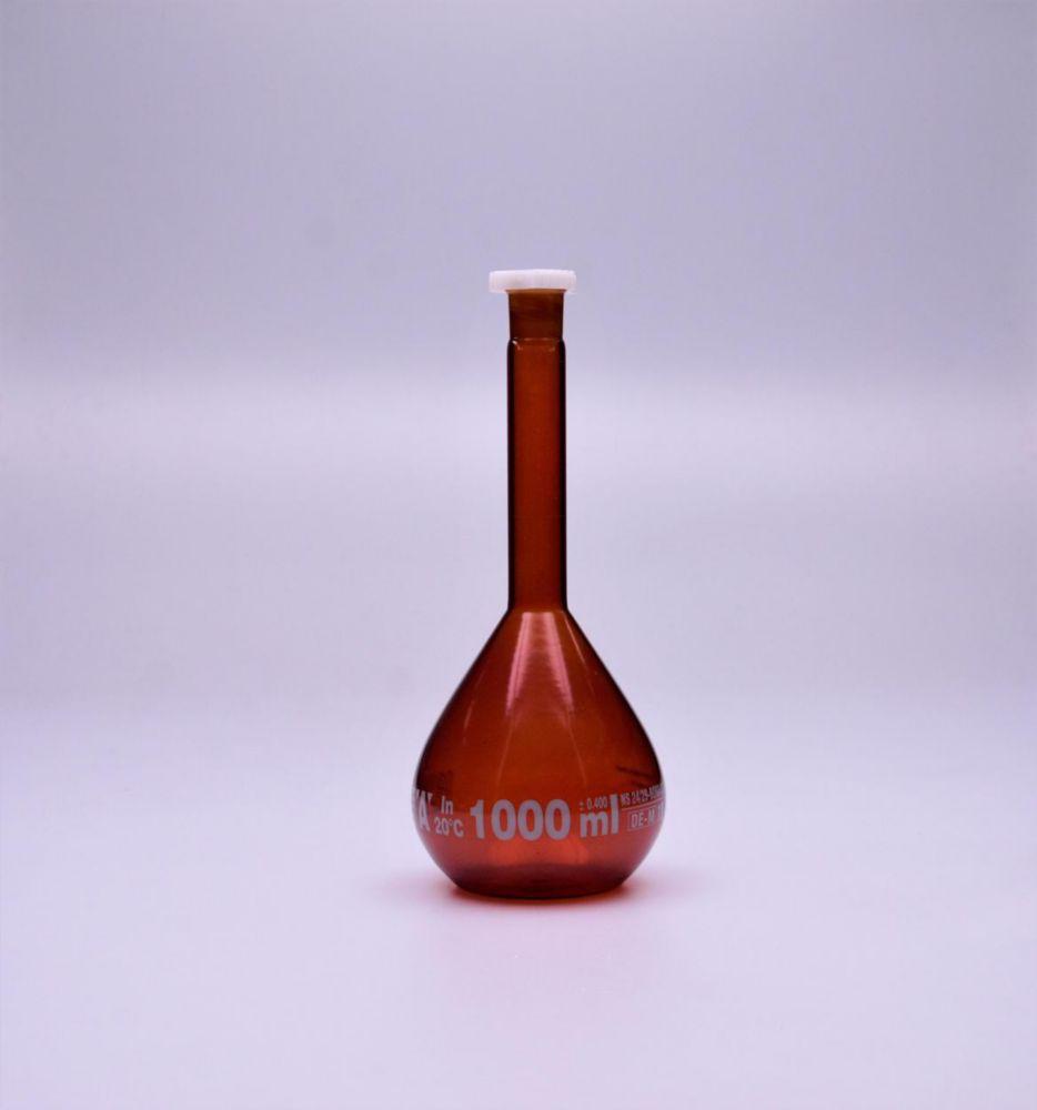 Volumetric flask 1000 ml, NS 24/29 coated, amber, class A, blue scale conformity batch certified, pack of 2
